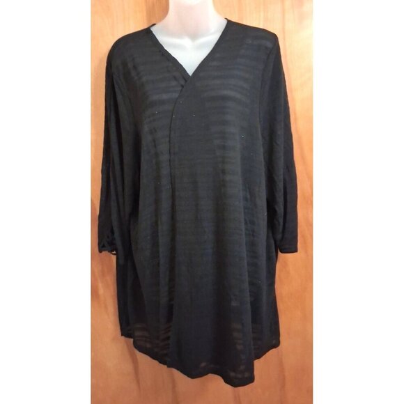 Catherines Womens Black Knit Cardigan Open Front Short Sleeve Black Top Size 3X - Picture 1 of 4